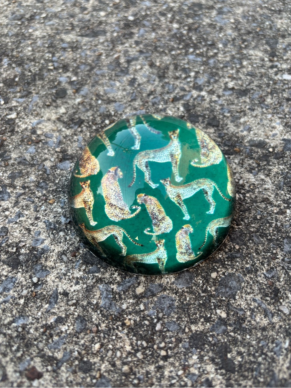 Vintage Kirklands Cheetah Glass Paperweight 3" Home Office Decor